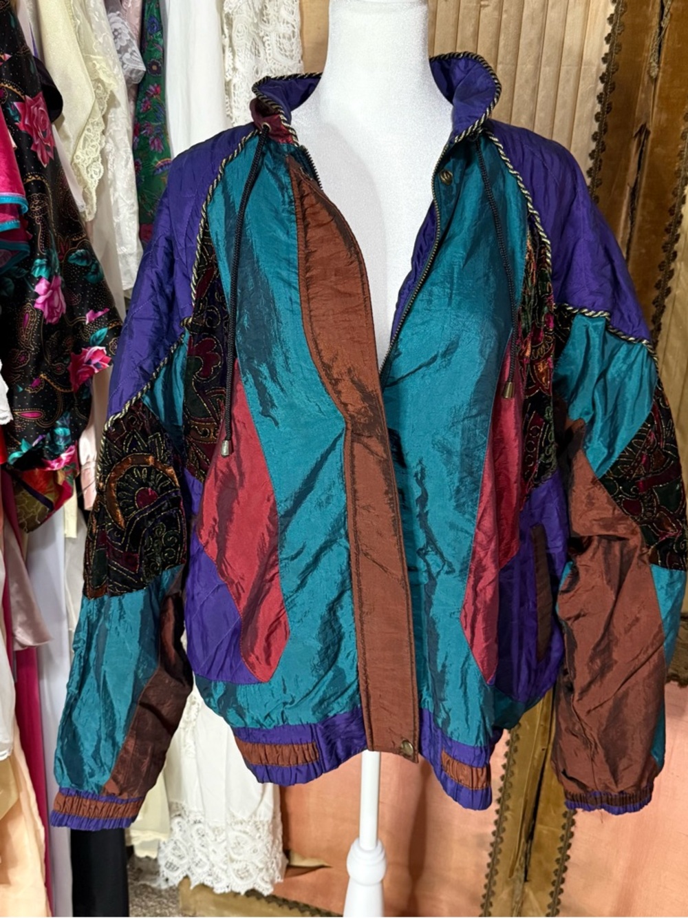 Vintage 90’s Westbound Colorblocked Bomber Jacket in Teal, Purple & Brown